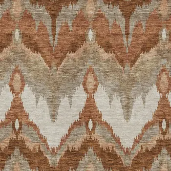 3' X 5' Orange Beige And Copper Ikat Washable Indoor Outdoor Area Rug