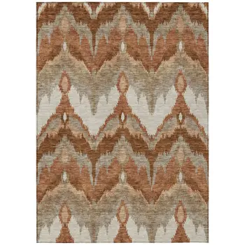 5' X 8' Orange Beige And Copper Ikat Washable Indoor Outdoor Area Rug