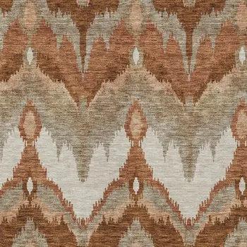 5' X 8' Orange Beige And Copper Ikat Washable Indoor Outdoor Area Rug