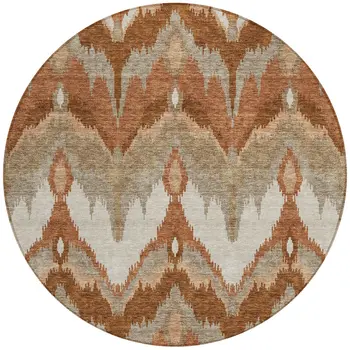 8' Orange Beige And Copper Round Ikat Washable Indoor Outdoor Area Rug