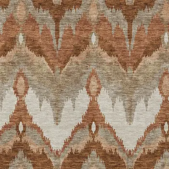8' X 10' Orange Beige And Copper Ikat Washable Indoor Outdoor Area Rug