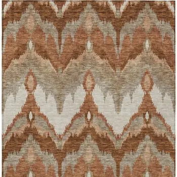 9' X 12' Orange Beige And Copper Ikat Washable Indoor Outdoor Area Rug