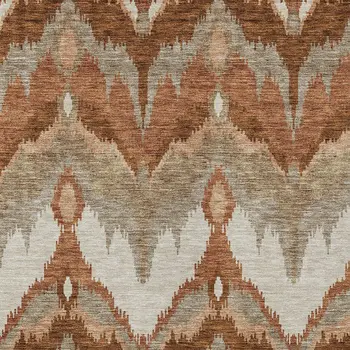 10' X 14' Orange Beige And Copper Ikat Washable Indoor Outdoor Area Rug