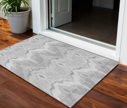 3' X 5' Silver And Gray Ikat Washable Indoor Outdoor Area Rug