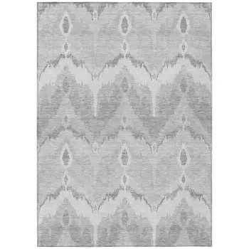 5' X 8' Silver And Gray Ikat Washable Indoor Outdoor Area Rug