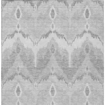8' X 10' Silver And Gray Ikat Washable Indoor Outdoor Area Rug