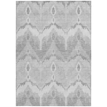 9' X 12' Silver And Gray Ikat Washable Indoor Outdoor Area Rug
