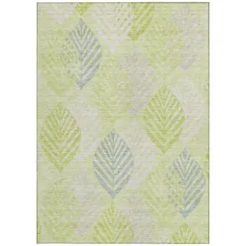 8' X 10' Artichoke Green And Ivory Floral Washable Indoor Outdoor Area Rug