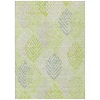 8' X 10' Artichoke Green And Ivory Floral Washable Indoor Outdoor Area Rug