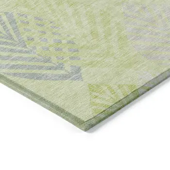 8' X 10' Artichoke Green And Ivory Floral Washable Indoor Outdoor Area Rug