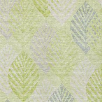 9' X 12' Artichoke Green And Ivory Floral Washable Indoor Outdoor Area Rug