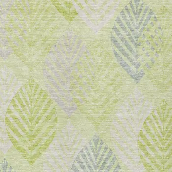 10' X 14' Artichoke Green And Ivory Floral Washable Indoor Outdoor Area Rug