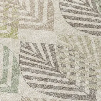 10' X 14' Beige Taupe And Artichoke Green Floral Washable Indoor Outdoor Area Rug