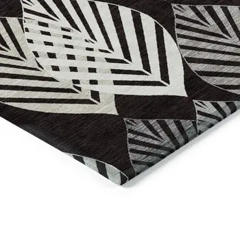 3' X 5' Black Silver And Charcoal Floral Washable Indoor Outdoor Area Rug