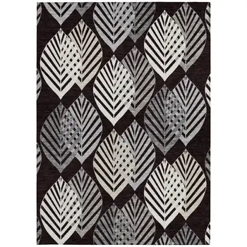 3' X 5' Black Silver And Charcoal Floral Washable Indoor Outdoor Area Rug