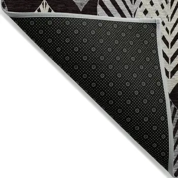 5' X 8' Black Silver And Charcoal Floral Washable Indoor Outdoor Area Rug