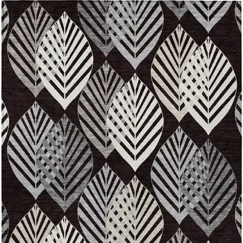 10' X 14' Black Silver And Charcoal Floral Washable Indoor Outdoor Area Rug