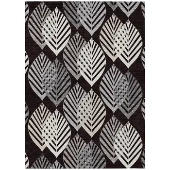 10' X 14' Black Silver And Charcoal Floral Washable Indoor Outdoor Area Rug
