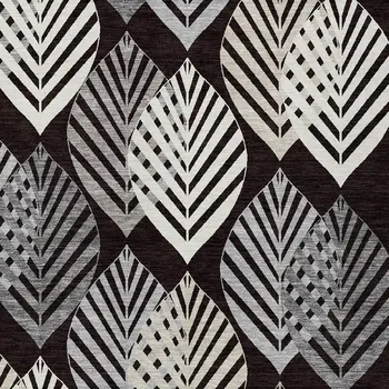 10' X 14' Black Silver And Charcoal Floral Washable Indoor Outdoor Area Rug