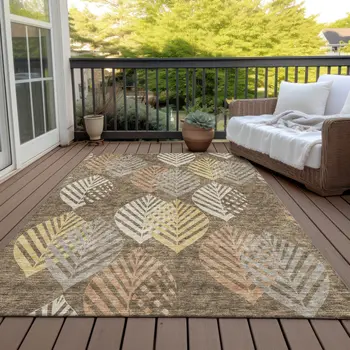 3' X 5' Chocolate Beige And Gray Floral Washable Indoor Outdoor Area Rug