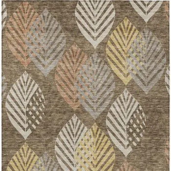 9' X 12' Chocolate Beige And Gray Floral Washable Indoor Outdoor Area Rug