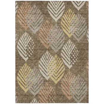 10' X 14' Chocolate Beige And Gray Floral Washable Indoor Outdoor Area Rug
