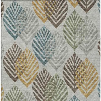 3' X 5' Gray Silver And Teal Blue Floral Washable Indoor Outdoor Area Rug