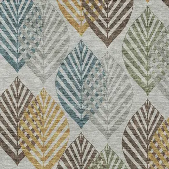 5' X 8' Gray Silver And Teal Blue Floral Washable Indoor Outdoor Area Rug