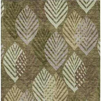 8' X 10' Olive Green Artichoke Green And Gray Floral Washable Indoor Outdoor Area Rug