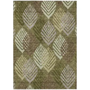 8' X 10' Olive Green Artichoke Green And Gray Floral Washable Indoor Outdoor Area Rug