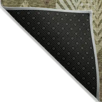 8' X 10' Olive Green Artichoke Green And Gray Floral Washable Indoor Outdoor Area Rug