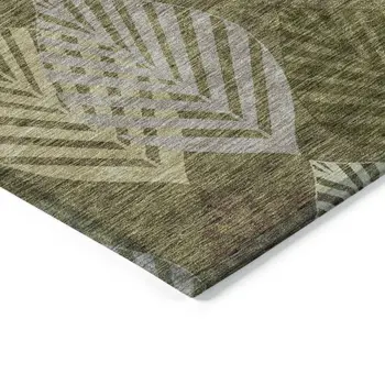 8' X 10' Olive Green Artichoke Green And Gray Floral Washable Indoor Outdoor Area Rug