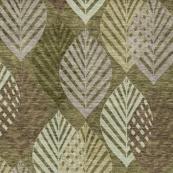 8' X 10' Olive Green Artichoke Green And Gray Floral Washable Indoor Outdoor Area Rug