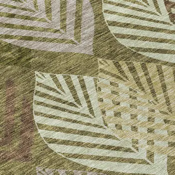 8' X 10' Olive Green Artichoke Green And Gray Floral Washable Indoor Outdoor Area Rug