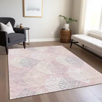 3' X 5' Pink Ivory And Beige Floral Washable Indoor Outdoor Area Rug