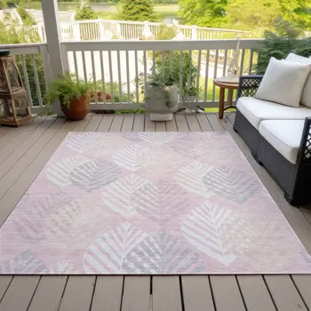 8' X 10' Pink Ivory And Beige Floral Washable Indoor Outdoor Area Rug