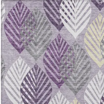 3' X 5' Purple Lavender And Beige Floral Washable Indoor Outdoor Area Rug