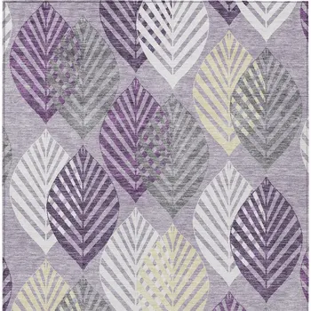 8' X 10' Purple Lavender And Beige Floral Washable Indoor Outdoor Area Rug
