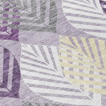 8' X 10' Purple Lavender And Beige Floral Washable Indoor Outdoor Area Rug