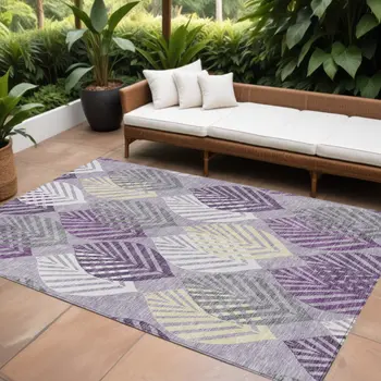 10' X 14' Purple Lavender And Beige Floral Washable Indoor Outdoor Area Rug