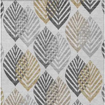 3' X 5' Silver Gray And Gold Floral Washable Indoor Outdoor Area Rug