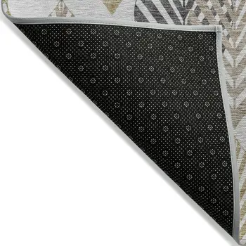 8' Silver Gray And Gold Round Floral Washable Indoor Outdoor Area Rug