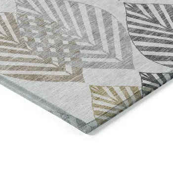 8' X 10' Silver Gray And Gold Floral Washable Indoor Outdoor Area Rug