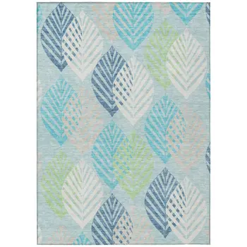 9' X 12' Teal Blue Aqua And Navy Blue Floral Washable Indoor Outdoor Area Rug