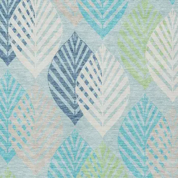 9' X 12' Teal Blue Aqua And Navy Blue Floral Washable Indoor Outdoor Area Rug