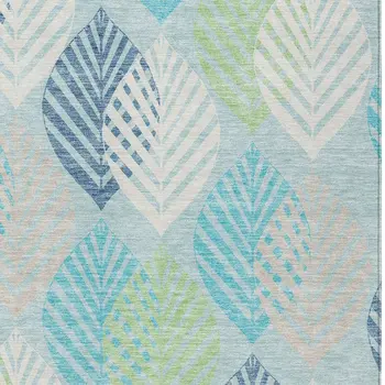 10' X 14' Teal Blue Aqua And Navy Blue Floral Washable Indoor Outdoor Area Rug
