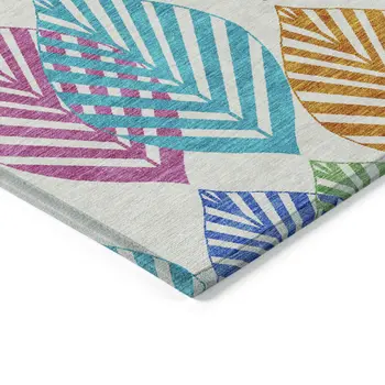 8' X 10' White Orange And Blue Floral Washable Indoor Outdoor Area Rug