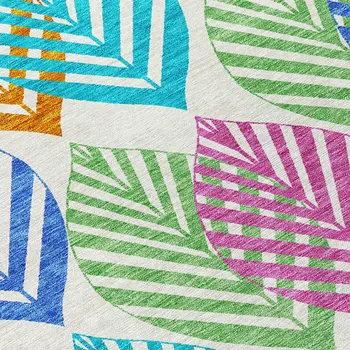 8' X 10' White Orange And Blue Floral Washable Indoor Outdoor Area Rug