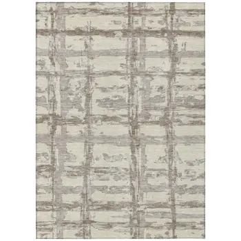 5' X 8' Beige Brown And Taupe Striped Washable Indoor Outdoor Area Rug