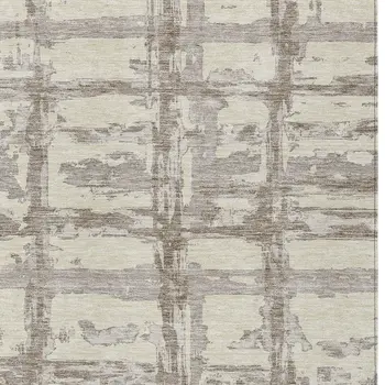 5' X 8' Beige Brown And Taupe Striped Washable Indoor Outdoor Area Rug